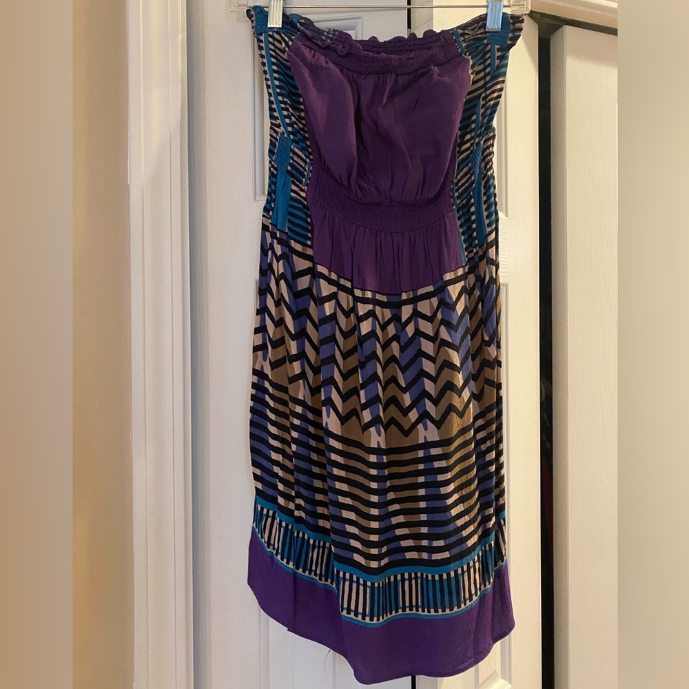 LOFT Purple and Blue Strapless Sundress